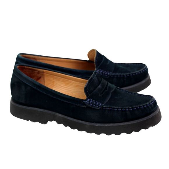 John Lewis BLUE REAL LEATHER SUEDE ROUND TOE LOW HEEL SLIP ON LOAFER SHOES 38 - Picture 5 of 11